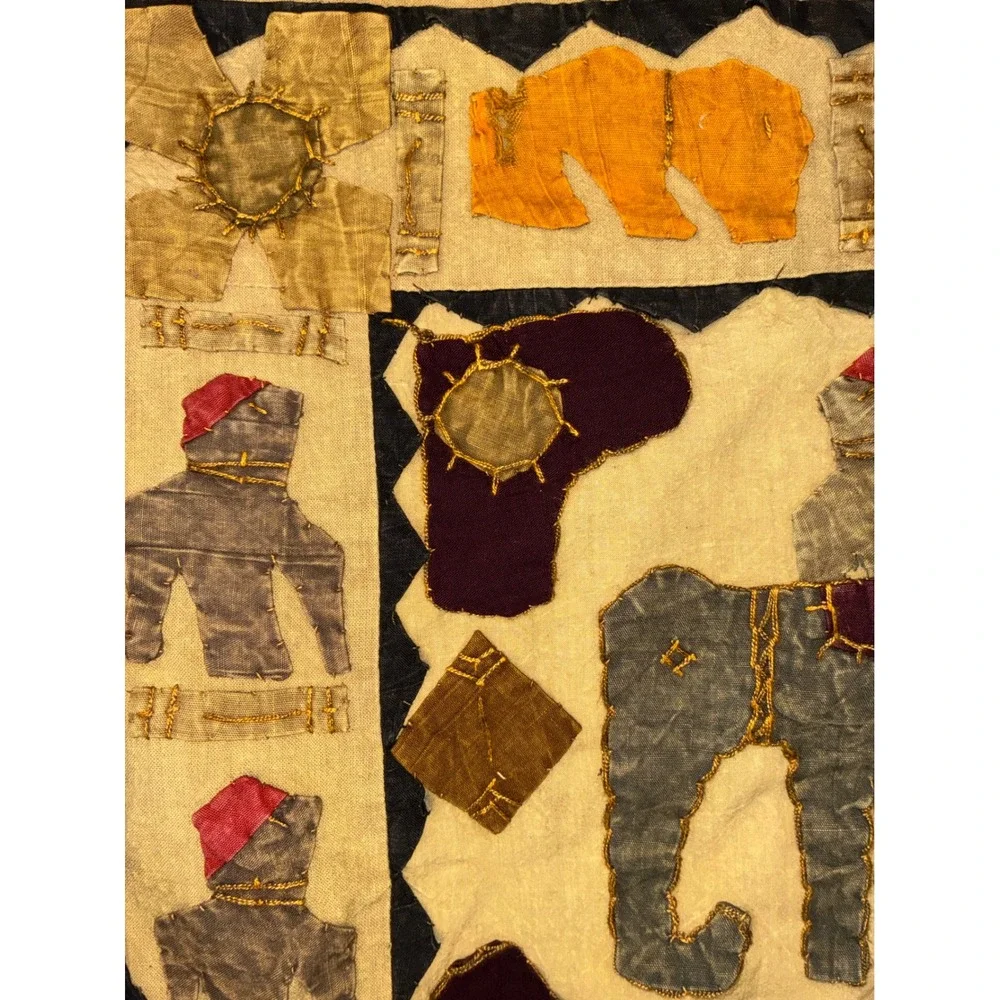 Home made Pillow Cover 16x16 Multi Color Elephant Patchwork Folk Art Decor
